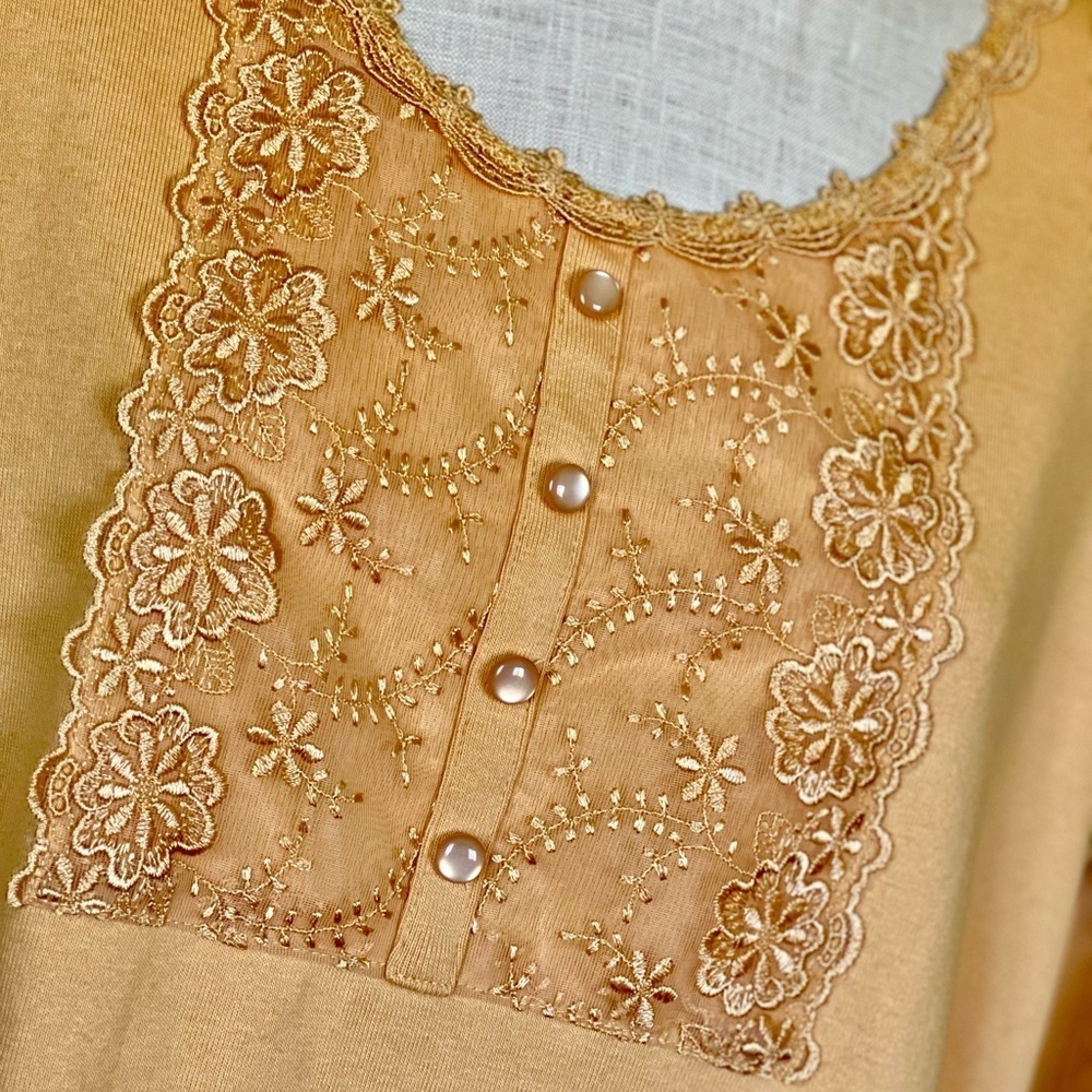 NWT CJ Banks 3X Orange 100% Cotton Embroidered Short Sleeve Shirt Casual Modest - Picture 5 of 8